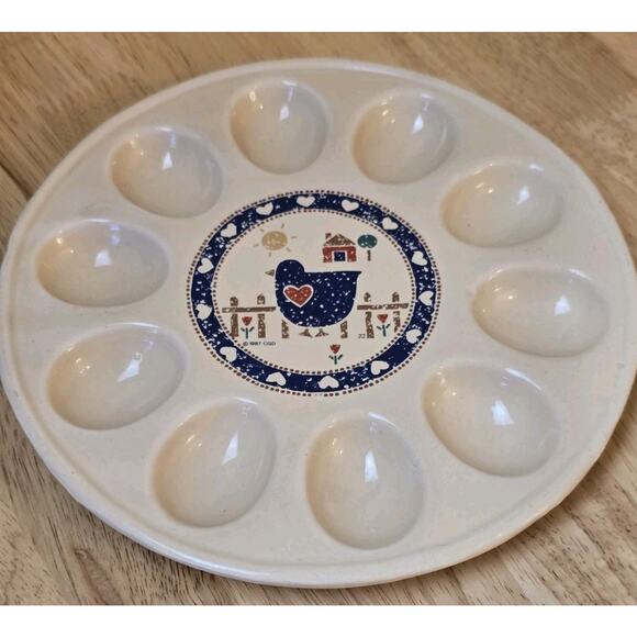 Stoneware Egg Plate Home Country Collection Trenditions Cottagecore EUC - Picture 1 of 5